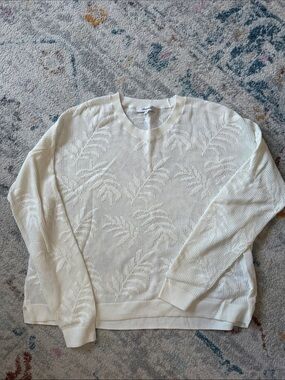 Madewell Cream Knit Crewneck with Leaf Pattern
